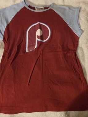 Cooperstown Phillies Tank Top - Maroon with Light Blue Sleeves Size Jr Large